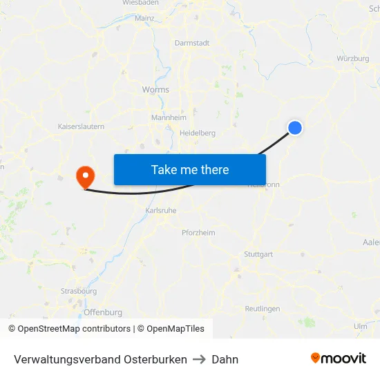 Verwaltungsverband Osterburken to Dahn map