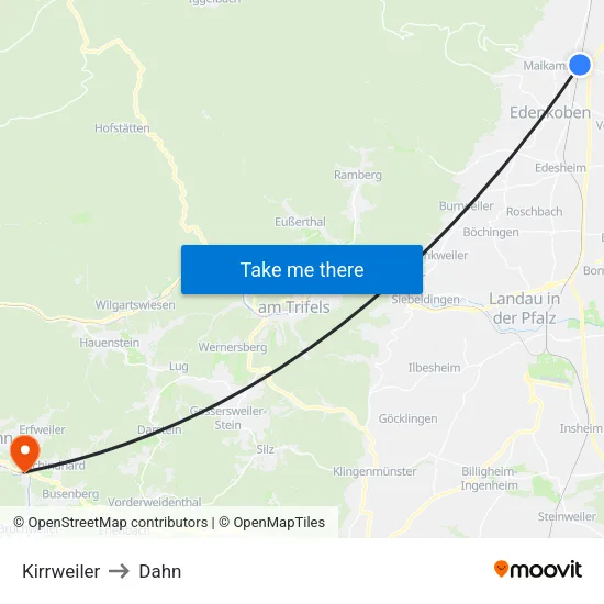Kirrweiler to Dahn map