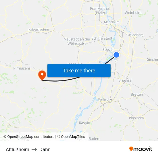 Altlußheim to Dahn map