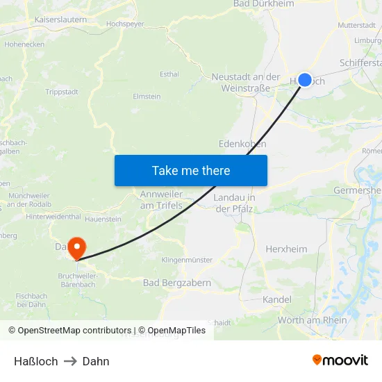 Haßloch to Dahn map
