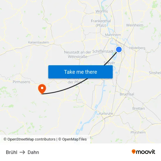 Brühl to Dahn map
