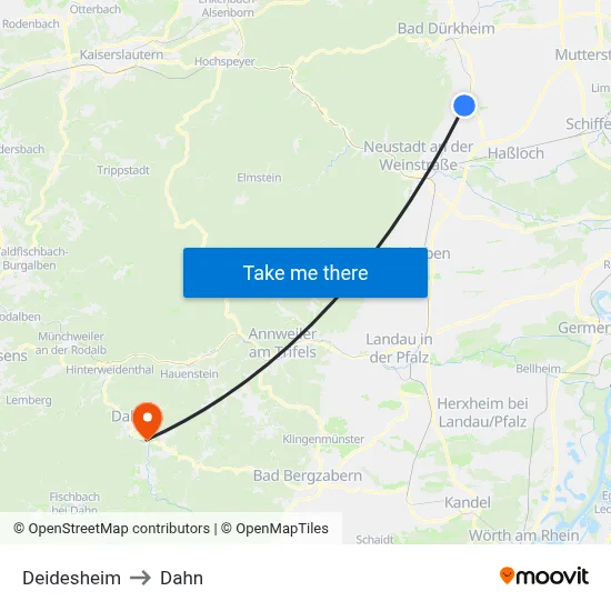 Deidesheim to Dahn map