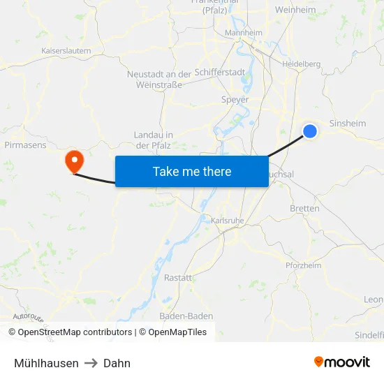 Mühlhausen to Dahn map