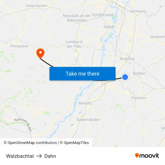 Walzbachtal to Dahn map