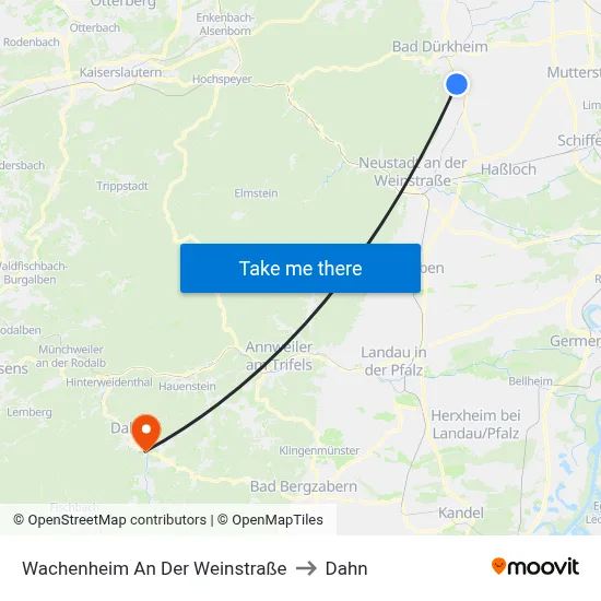 Wachenheim An Der Weinstraße to Dahn map