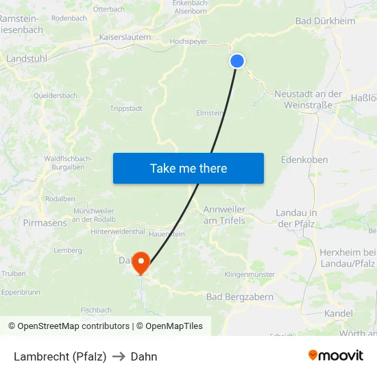 Lambrecht (Pfalz) to Dahn map