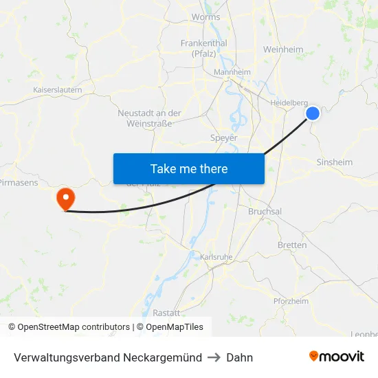 Verwaltungsverband Neckargemünd to Dahn map