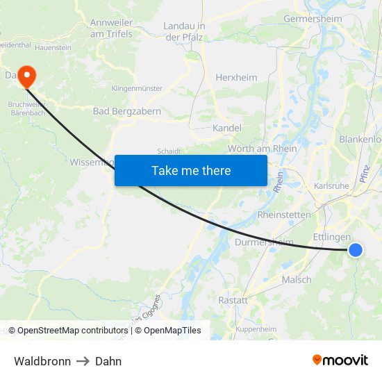 Waldbronn to Dahn map