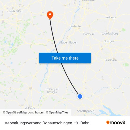 Verwaltungsverband Donaueschingen to Dahn map