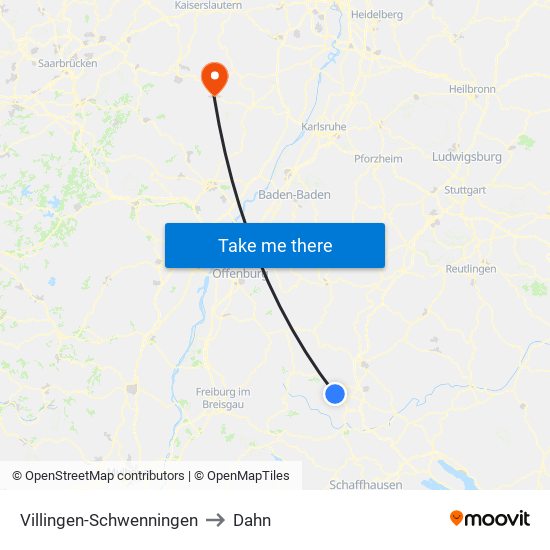 Villingen-Schwenningen to Dahn map