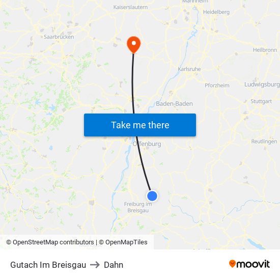 Gutach Im Breisgau to Dahn map