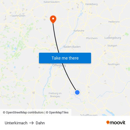 Unterkirnach to Dahn map