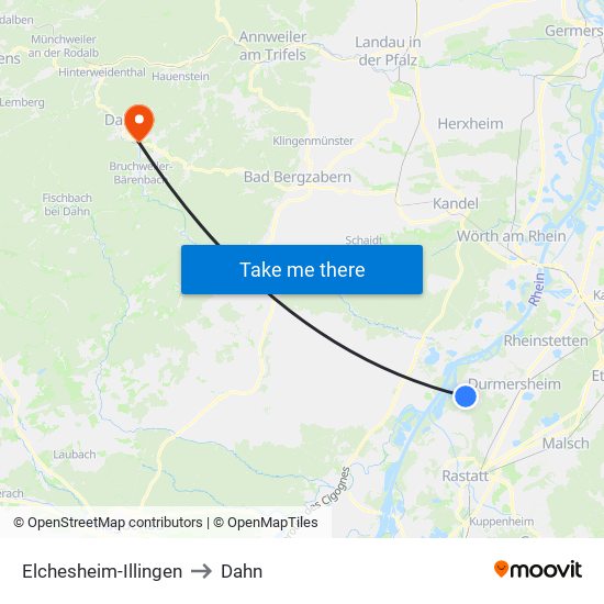 Elchesheim-Illingen to Dahn map