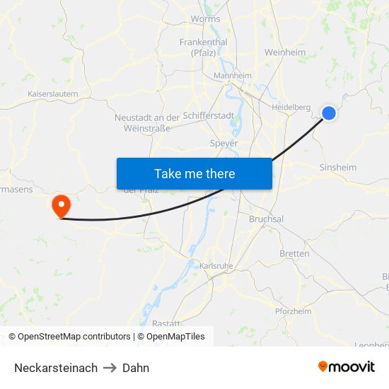 Neckarsteinach to Dahn map