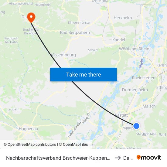 Nachbarschaftsverband Bischweier-Kuppenheim to Dahn map