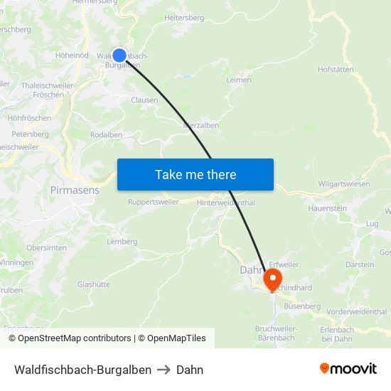 Waldfischbach-Burgalben to Dahn map