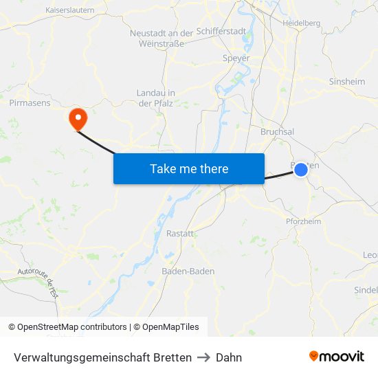 Verwaltungsgemeinschaft Bretten to Dahn map