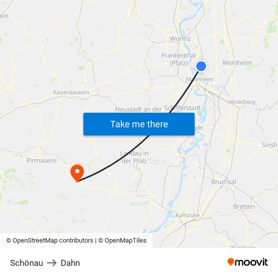 Schönau to Dahn map