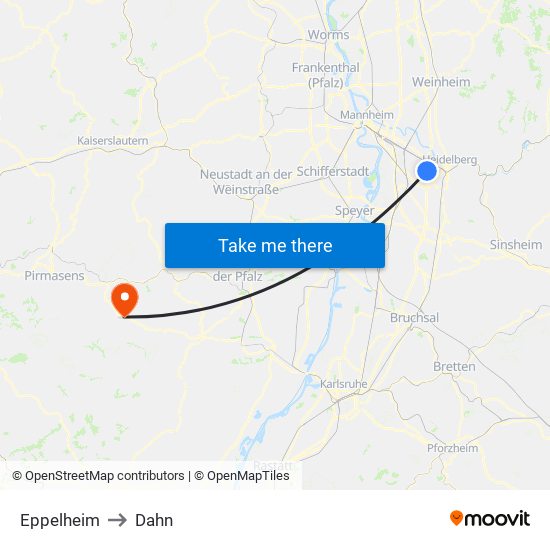 Eppelheim to Dahn map