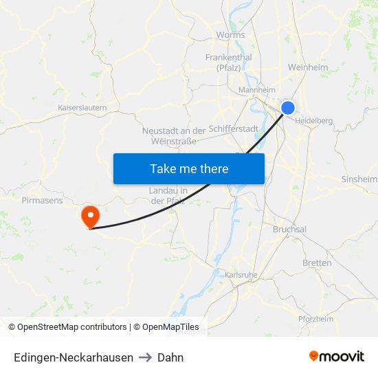 Edingen-Neckarhausen to Dahn map