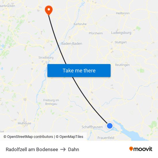 Radolfzell am Bodensee to Dahn map