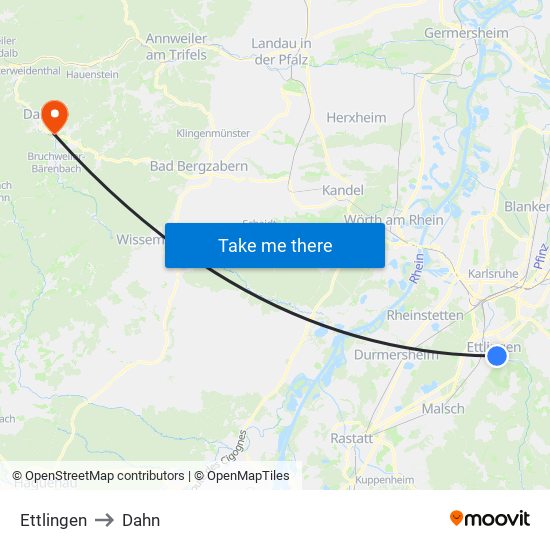 Ettlingen to Dahn map