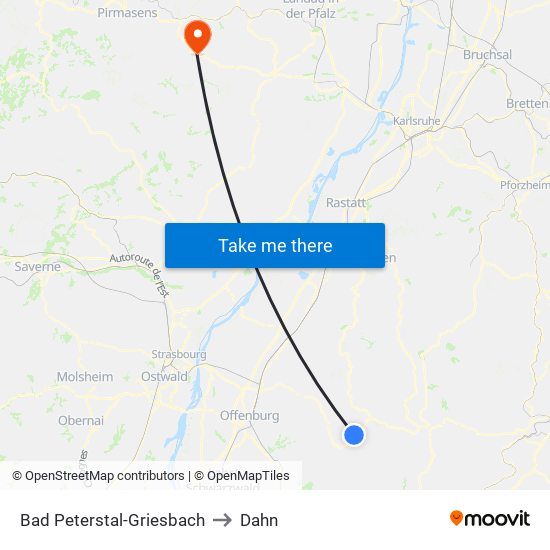 Bad Peterstal-Griesbach to Dahn map