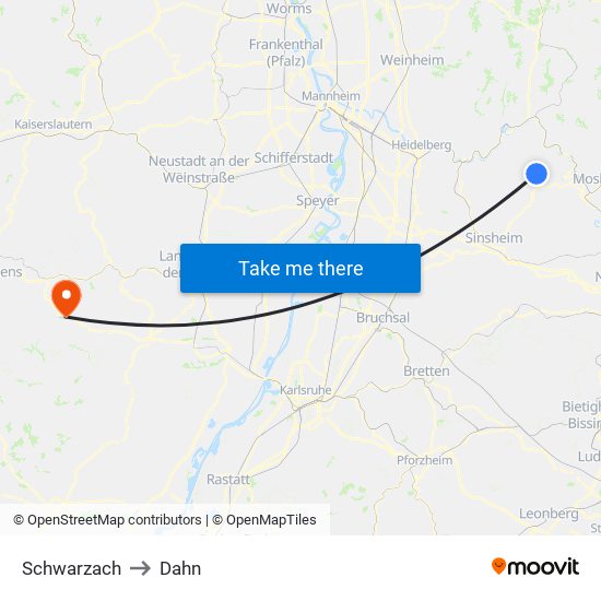 Schwarzach to Dahn map