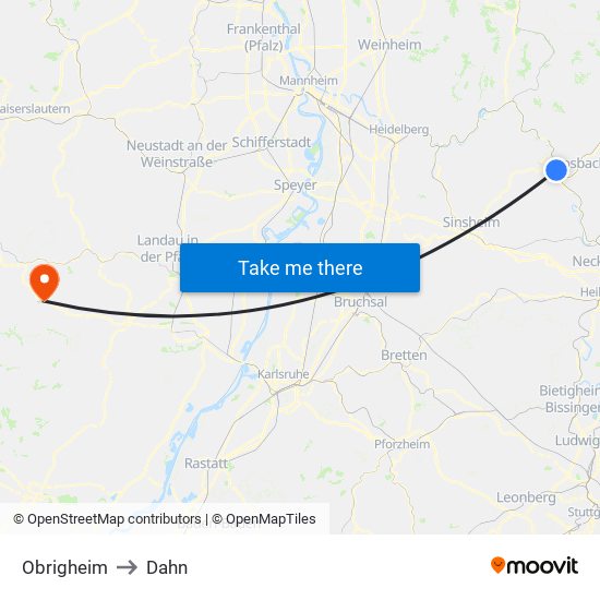 Obrigheim to Dahn map