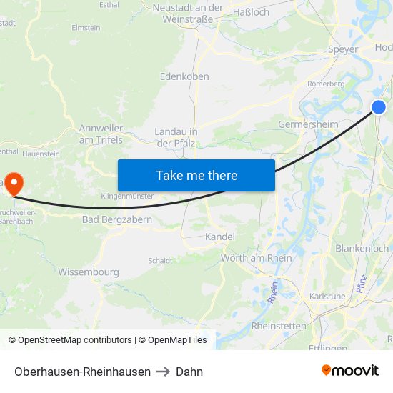 Oberhausen-Rheinhausen to Dahn map