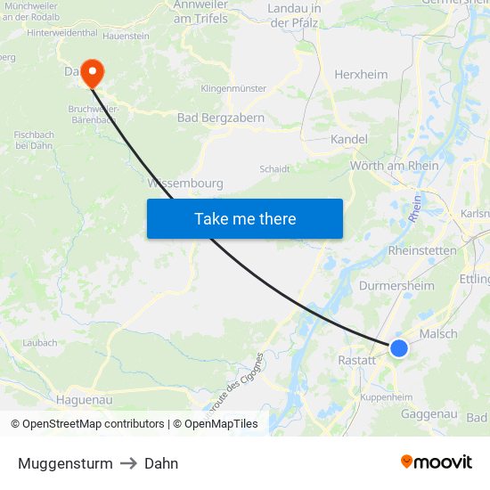 Muggensturm to Dahn map
