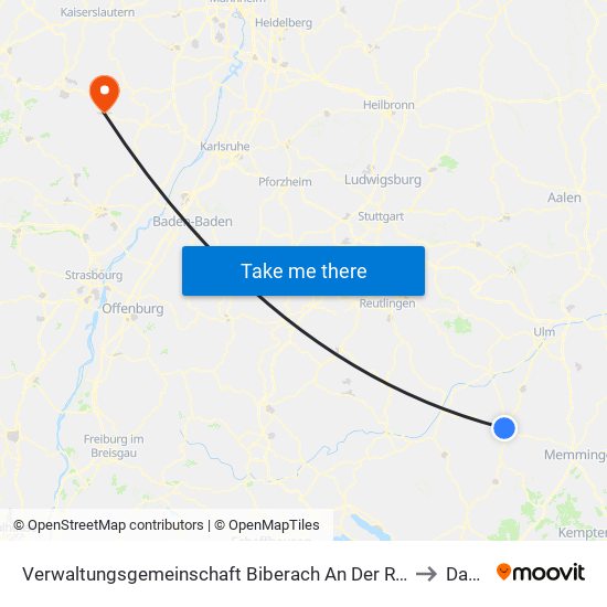 Verwaltungsgemeinschaft Biberach An Der Riß to Dahn map