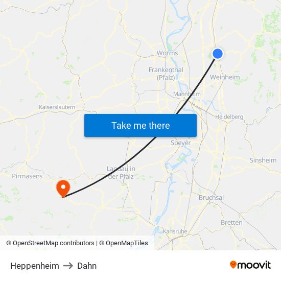 Heppenheim to Dahn map
