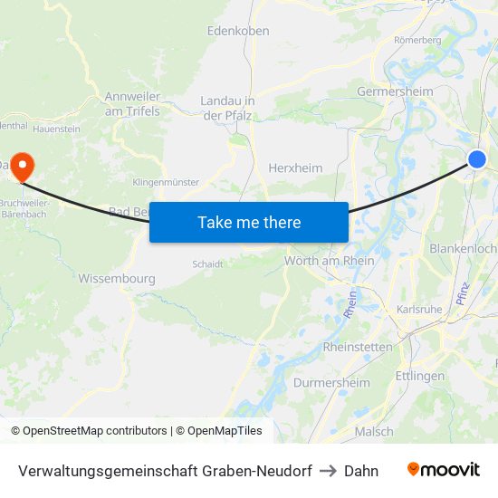 Verwaltungsgemeinschaft Graben-Neudorf to Dahn map