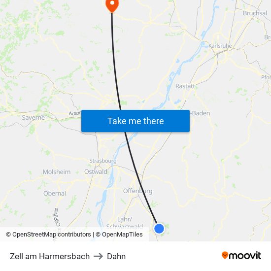Zell am Harmersbach to Dahn map