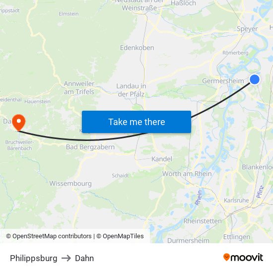 Philippsburg to Dahn map
