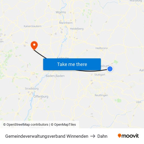 Gemeindeverwaltungsverband Winnenden to Dahn map