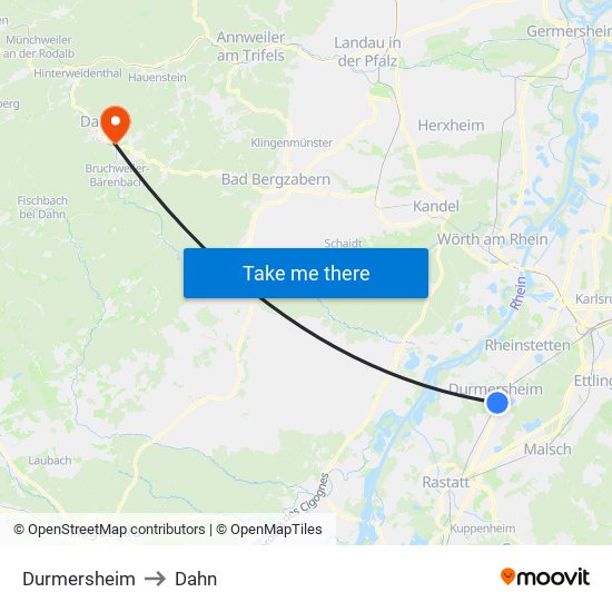 Durmersheim to Dahn map