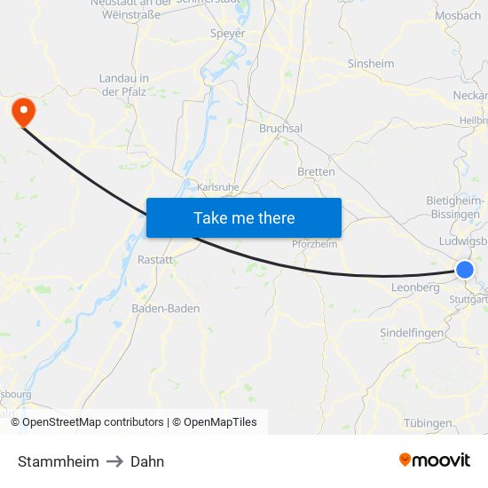 Stammheim to Dahn map