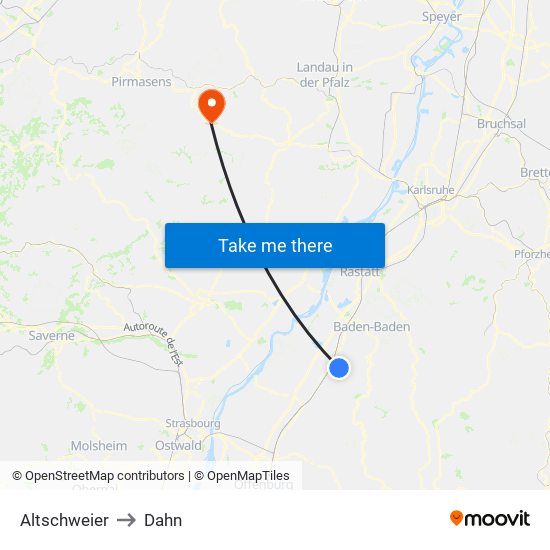 Altschweier to Dahn map