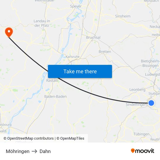Möhringen to Dahn map