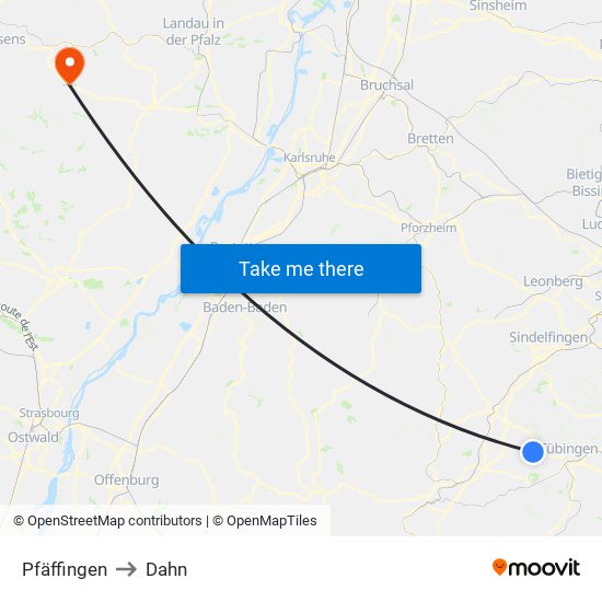 Pfäffingen to Dahn map