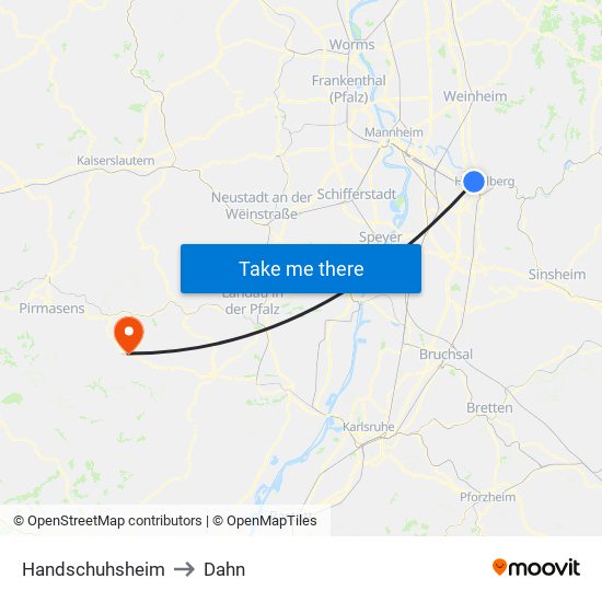 Handschuhsheim to Dahn map
