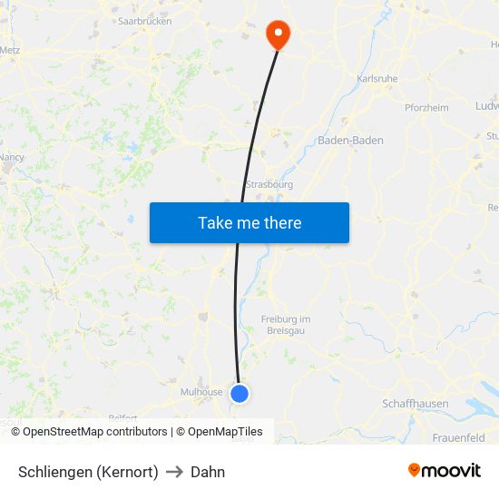 Schliengen (Kernort) to Dahn map