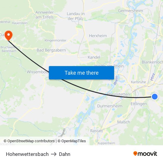 Hohenwettersbach to Dahn map