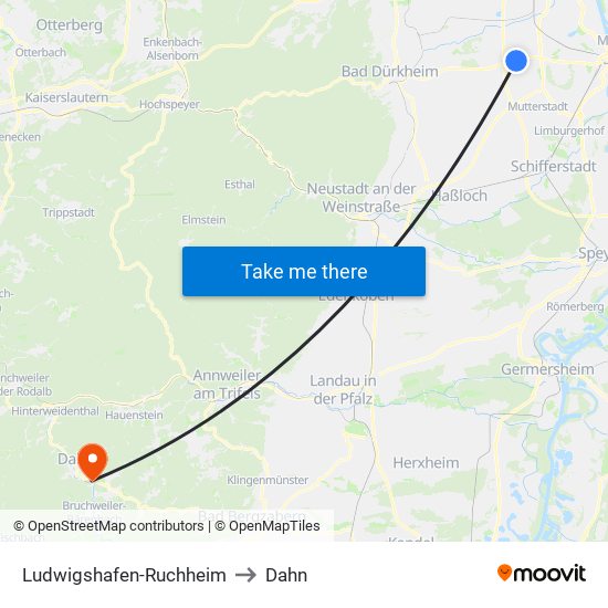 Ludwigshafen-Ruchheim to Dahn map