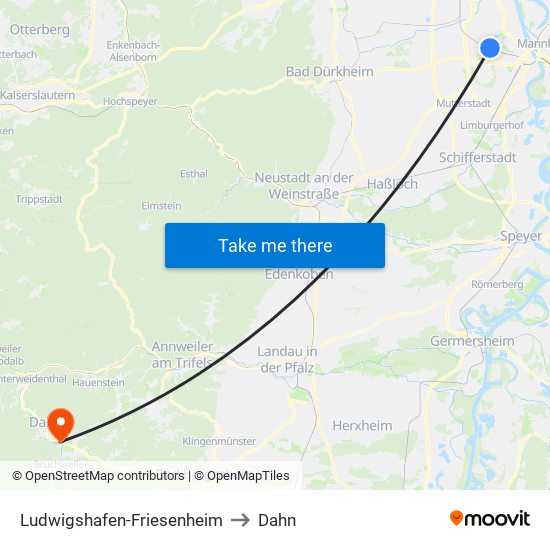 Ludwigshafen-Friesenheim to Dahn map