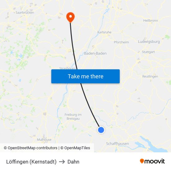 Löffingen (Kernstadt) to Dahn map