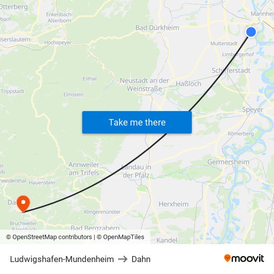 Ludwigshafen-Mundenheim to Dahn map