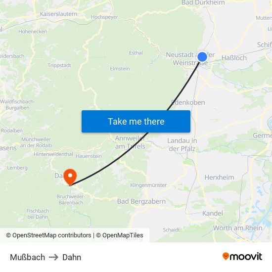 Mußbach to Dahn map